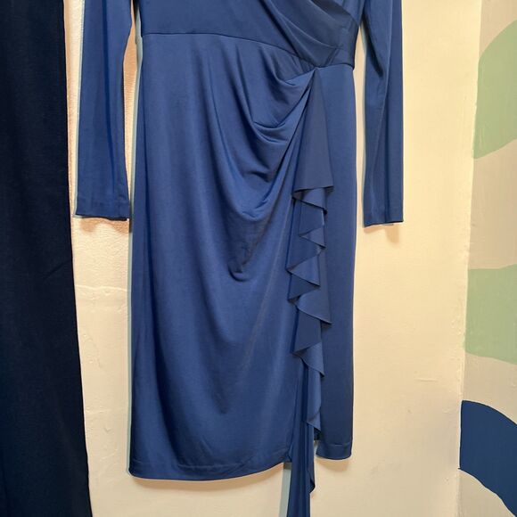 Eliza J Long Sleeve Faux Wrap Knit Dress Blue size 8 - Picture 4 of 8